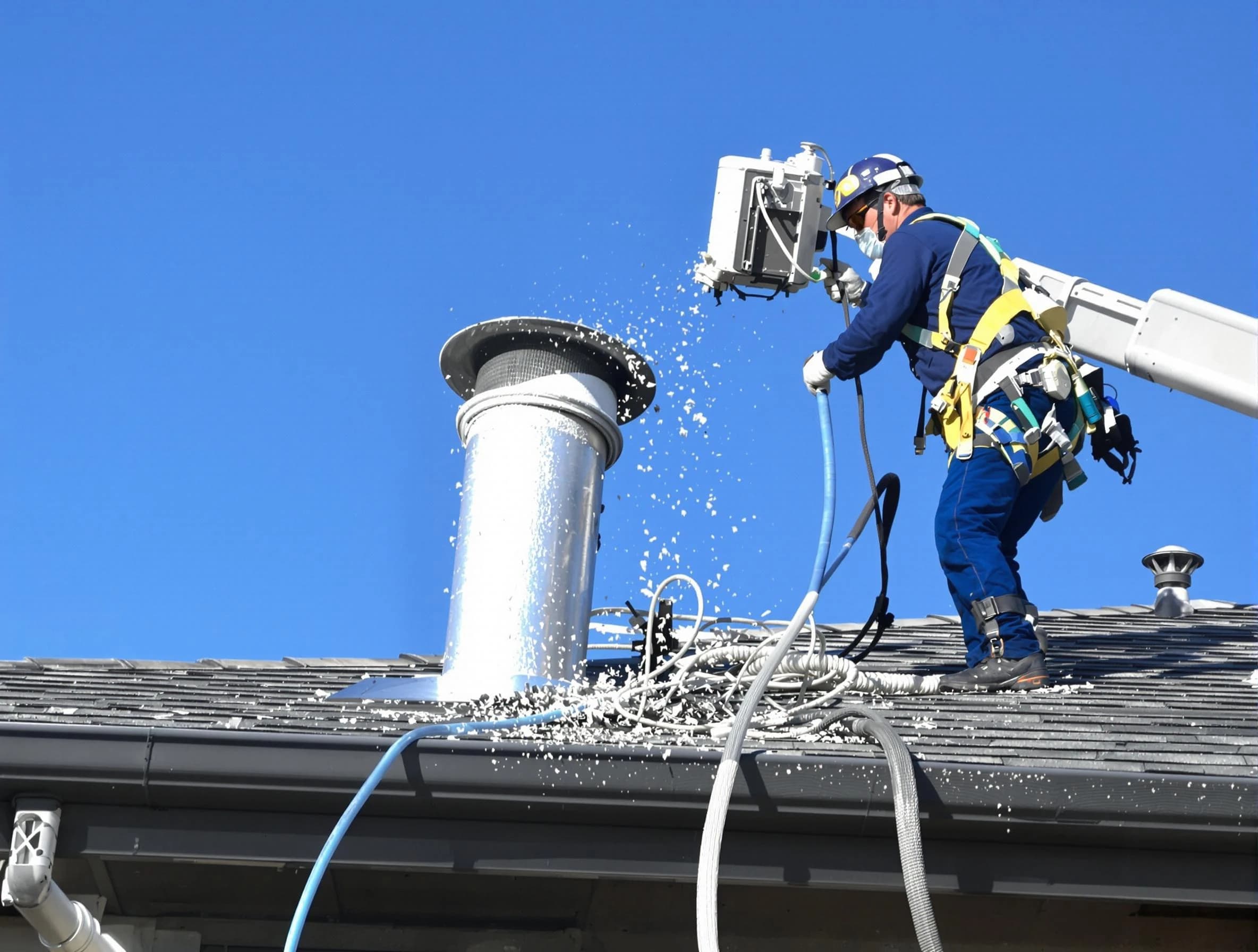 Canonsburg Dryer Vent Cleaning certified technician safely cleaning a roof-mounted dryer vent in Canonsburg