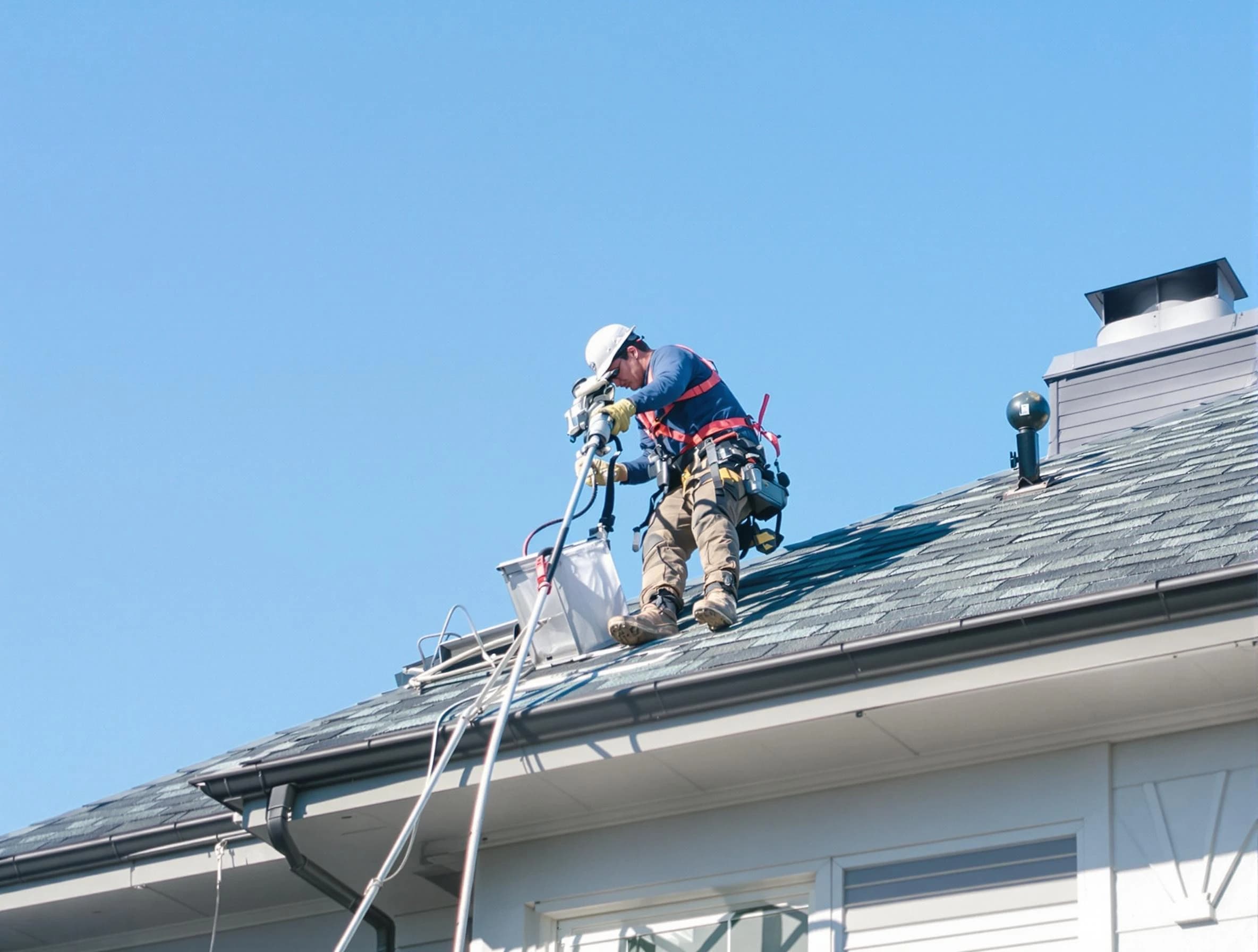 Canonsburg Dryer Vent Cleaning certified technician cleaning a roof-mounted dryer vent system in Canonsburg
