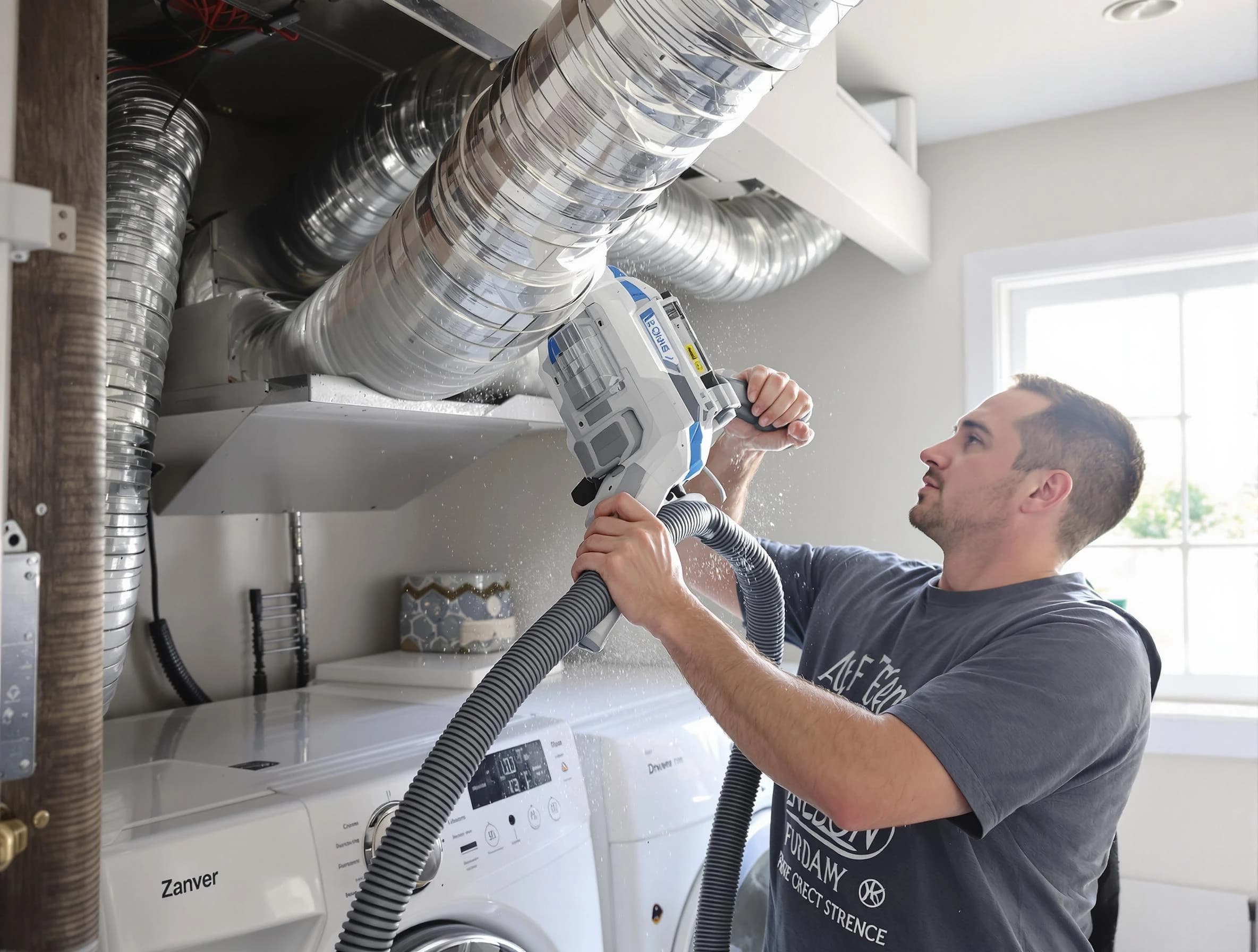 Canonsburg Dryer Vent Cleaning specialist cleaning deep within a dryer vent duct system in Canonsburg
